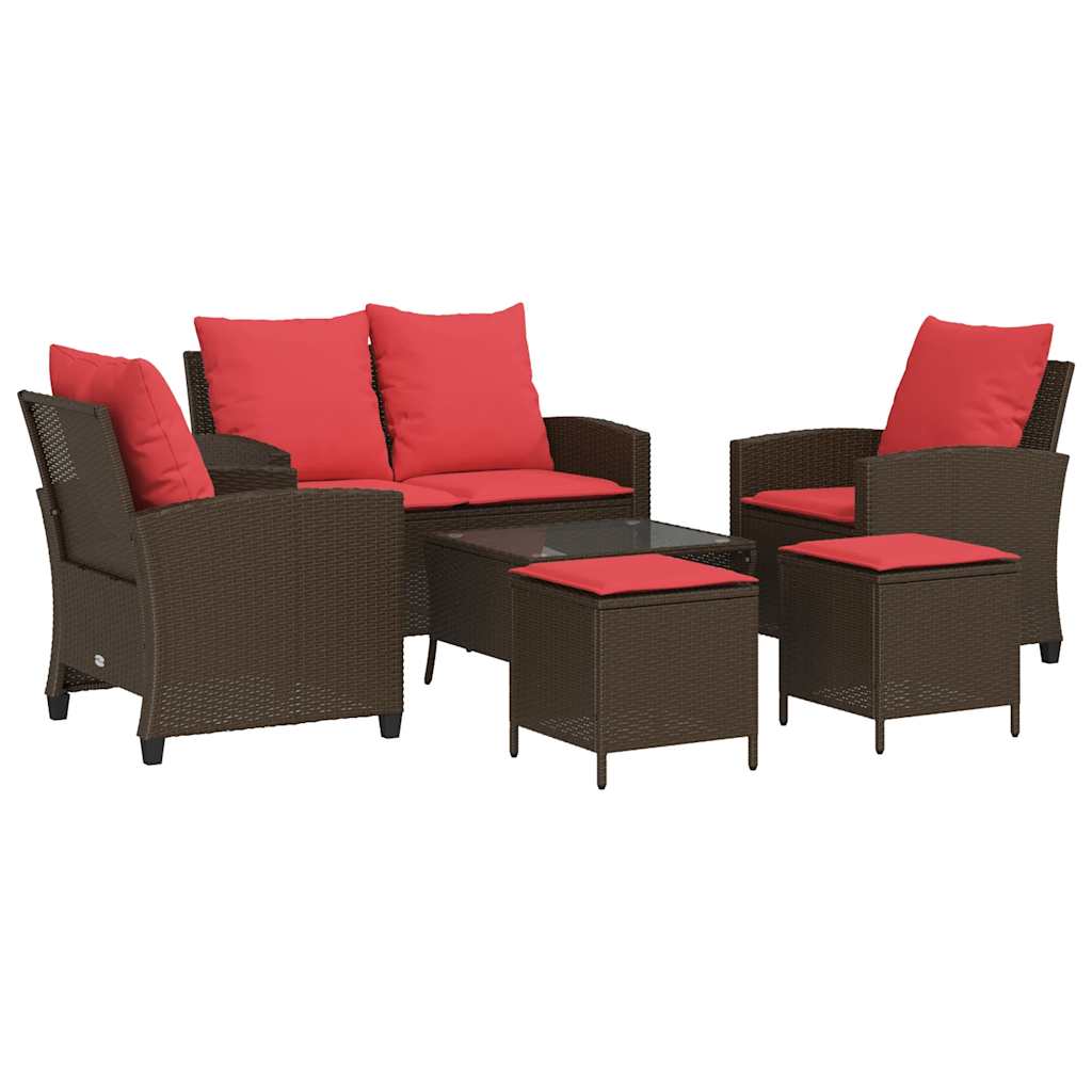 6 Piece Patio Sofa Set with Cushions Brown Poly Rattan