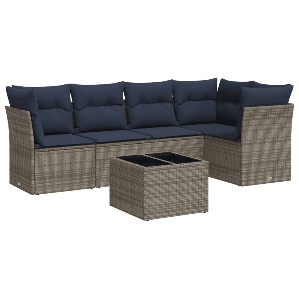 6 Piece Patio Sofa Set with Cushions Gray Poly Rattan