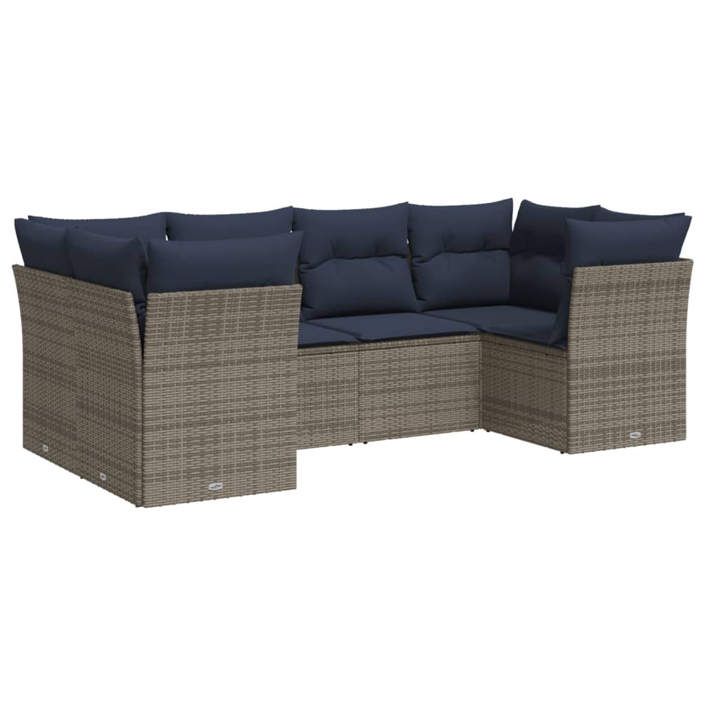 6 Piece Patio Sofa Set with Cushions Gray Poly Rattan