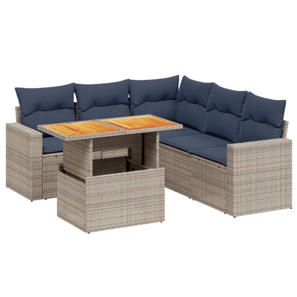 6 Piece Patio Sofa Set with Cushions Gray Poly Rattan