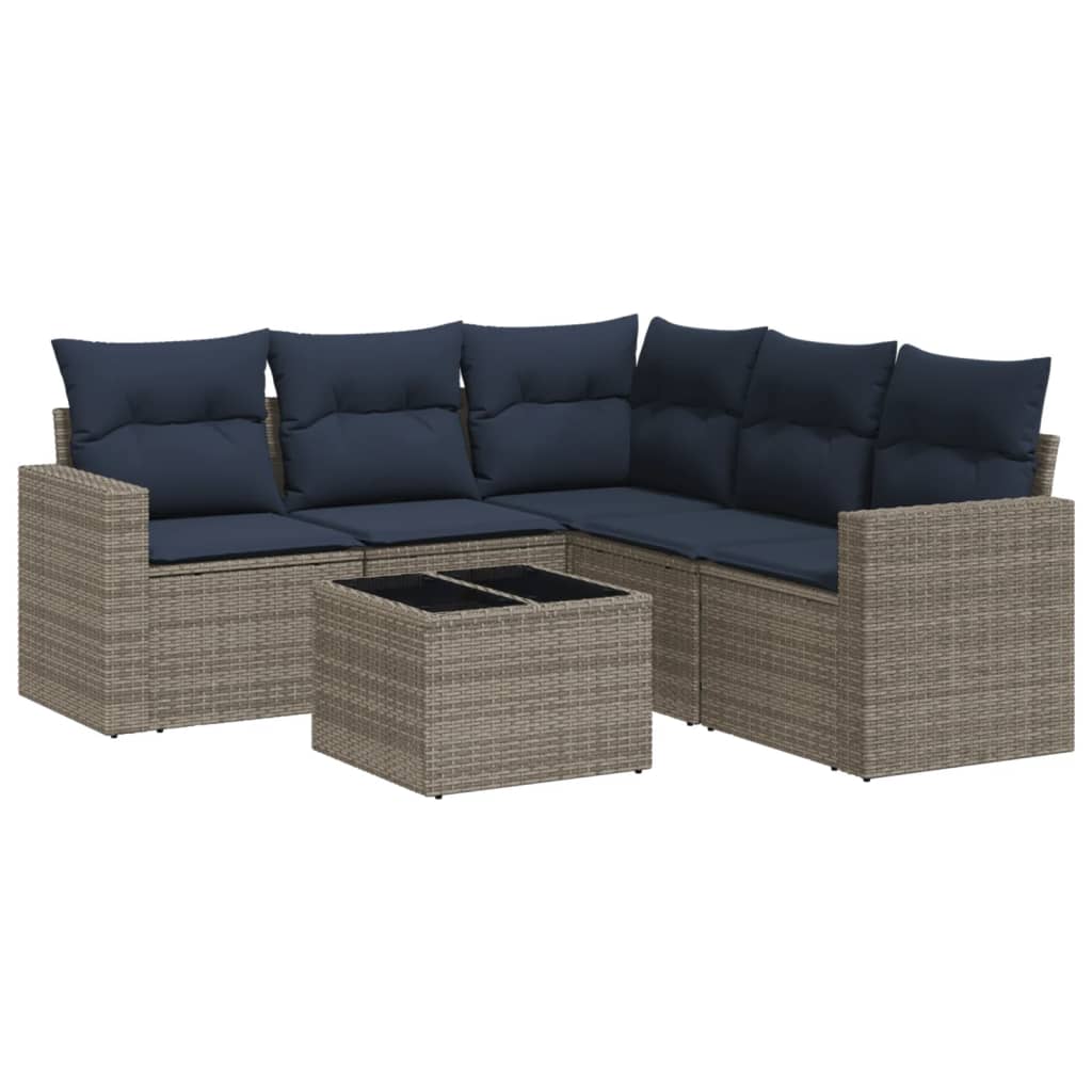 6 Piece Patio Sofa Set with Cushions Gray Poly Rattan