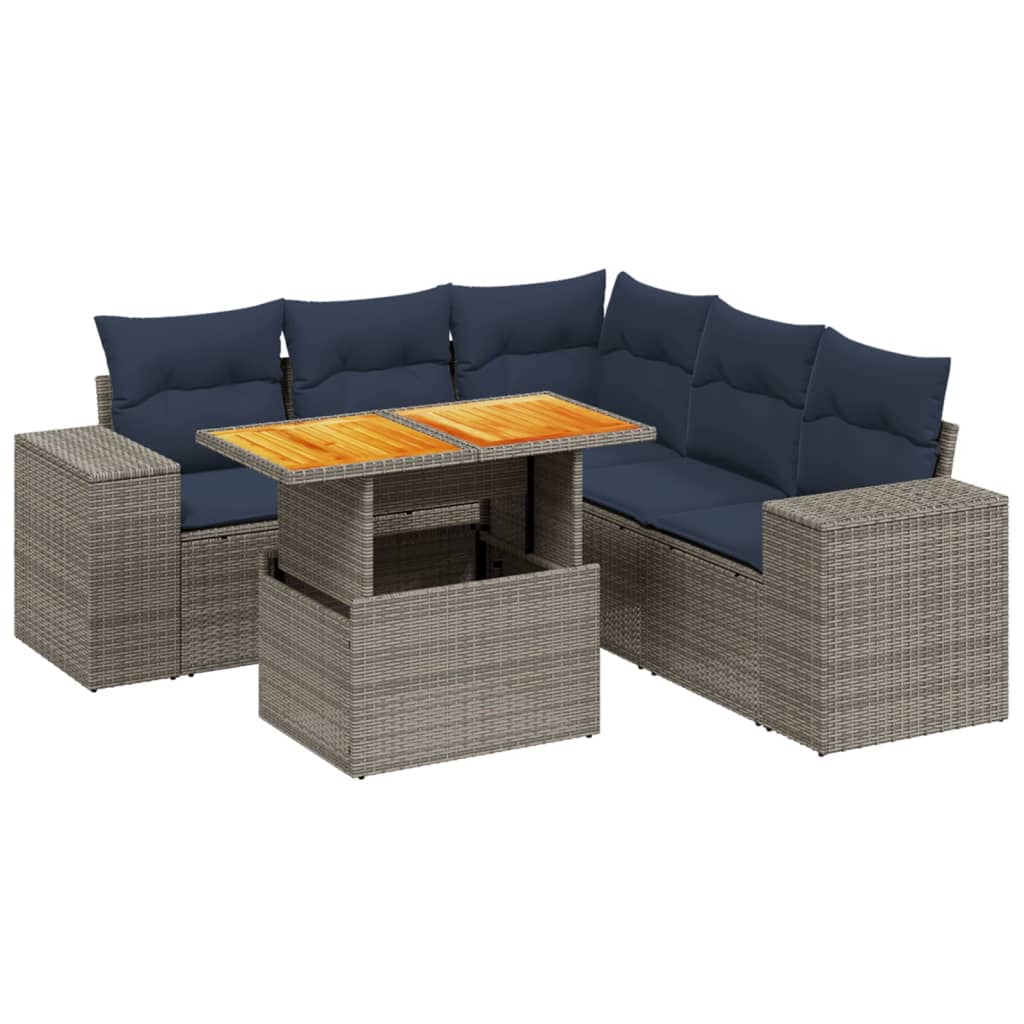 6 Piece Patio Sofa Set with Cushions Gray Poly Rattan