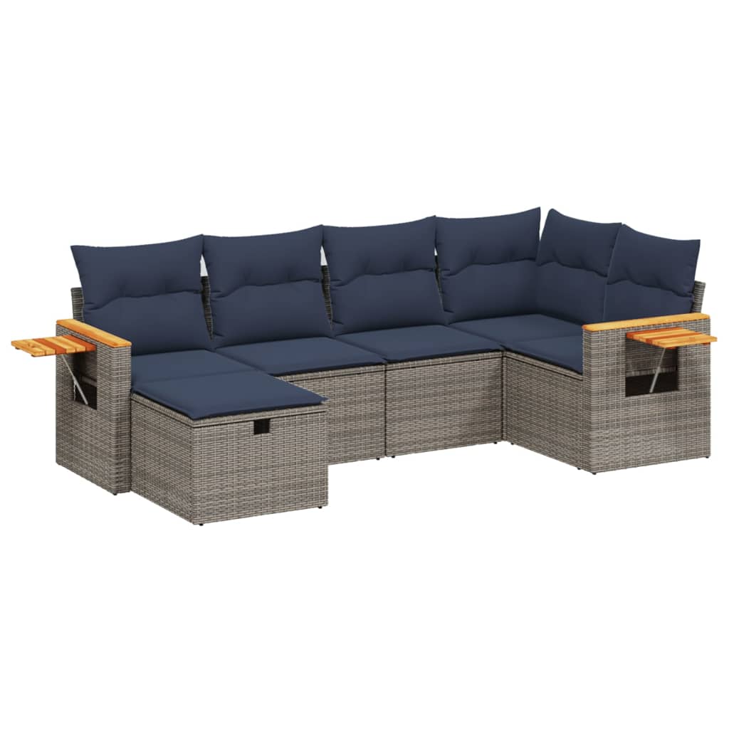 6 Piece Patio Sofa Set with Cushions Gray Poly Rattan