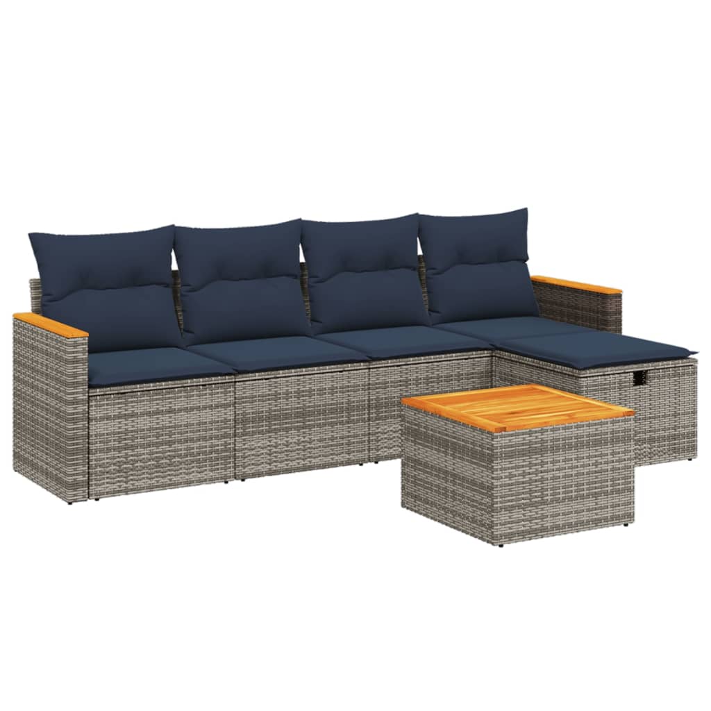 6 Piece Patio Sofa Set with Cushions Gray Poly Rattan