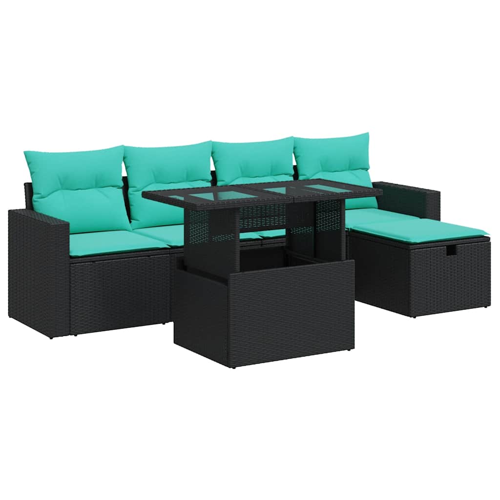 6 Piece Patio Sofa Set with Cushions Gray Poly Rattan Acacia