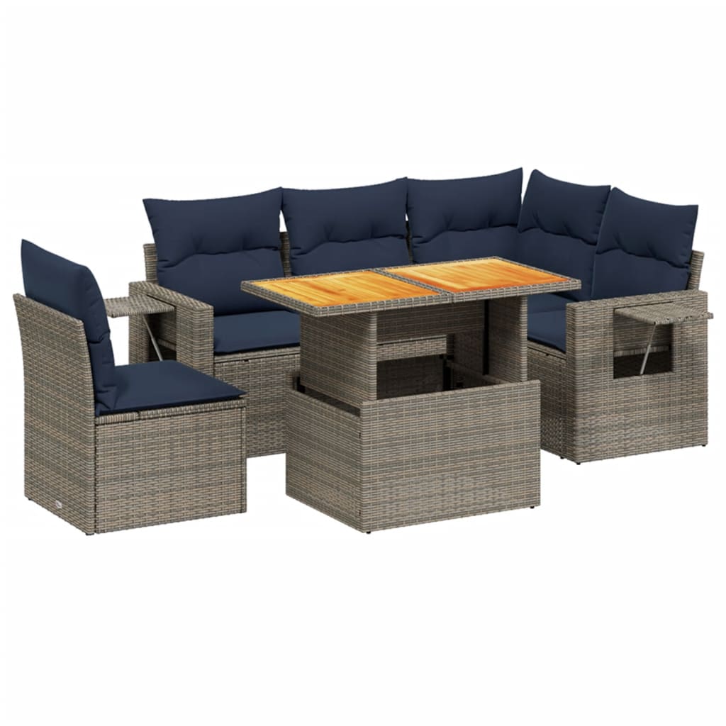 6 Piece Patio Sofa Set with Cushions Gray Poly Rattan