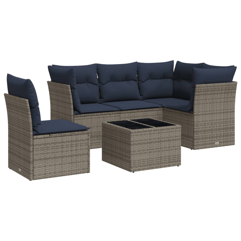 6 Piece Patio Sofa Set with Cushions Gray Poly Rattan