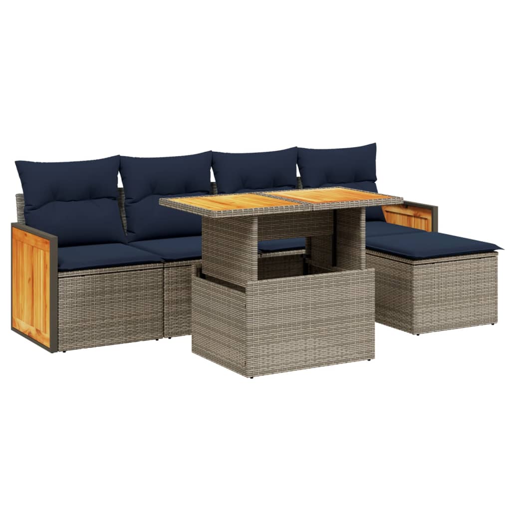 6 Piece Patio Sofa Set with Cushions Gray Poly Rattan