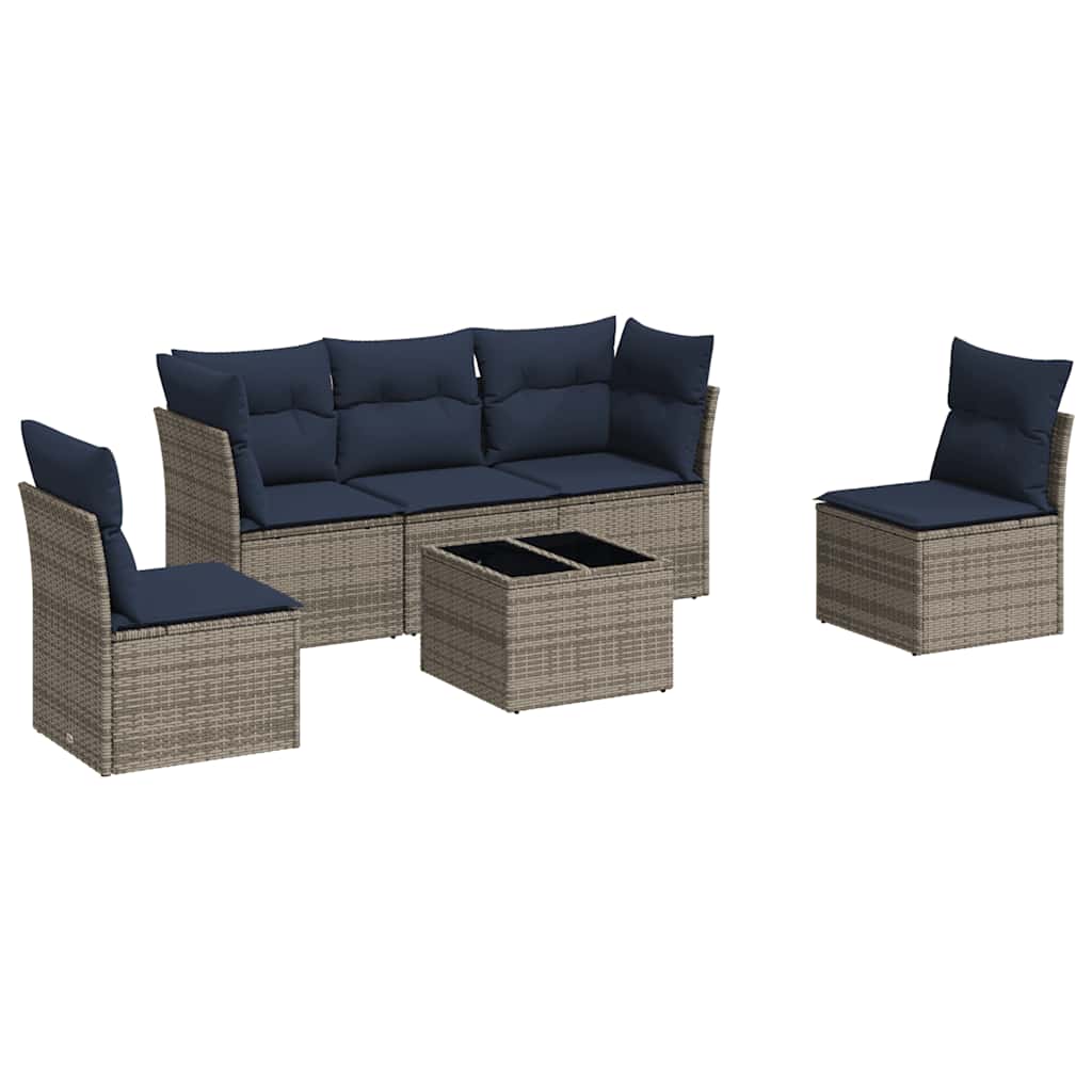 6 Piece Patio Sofa Set with Cushions Gray Poly Rattan