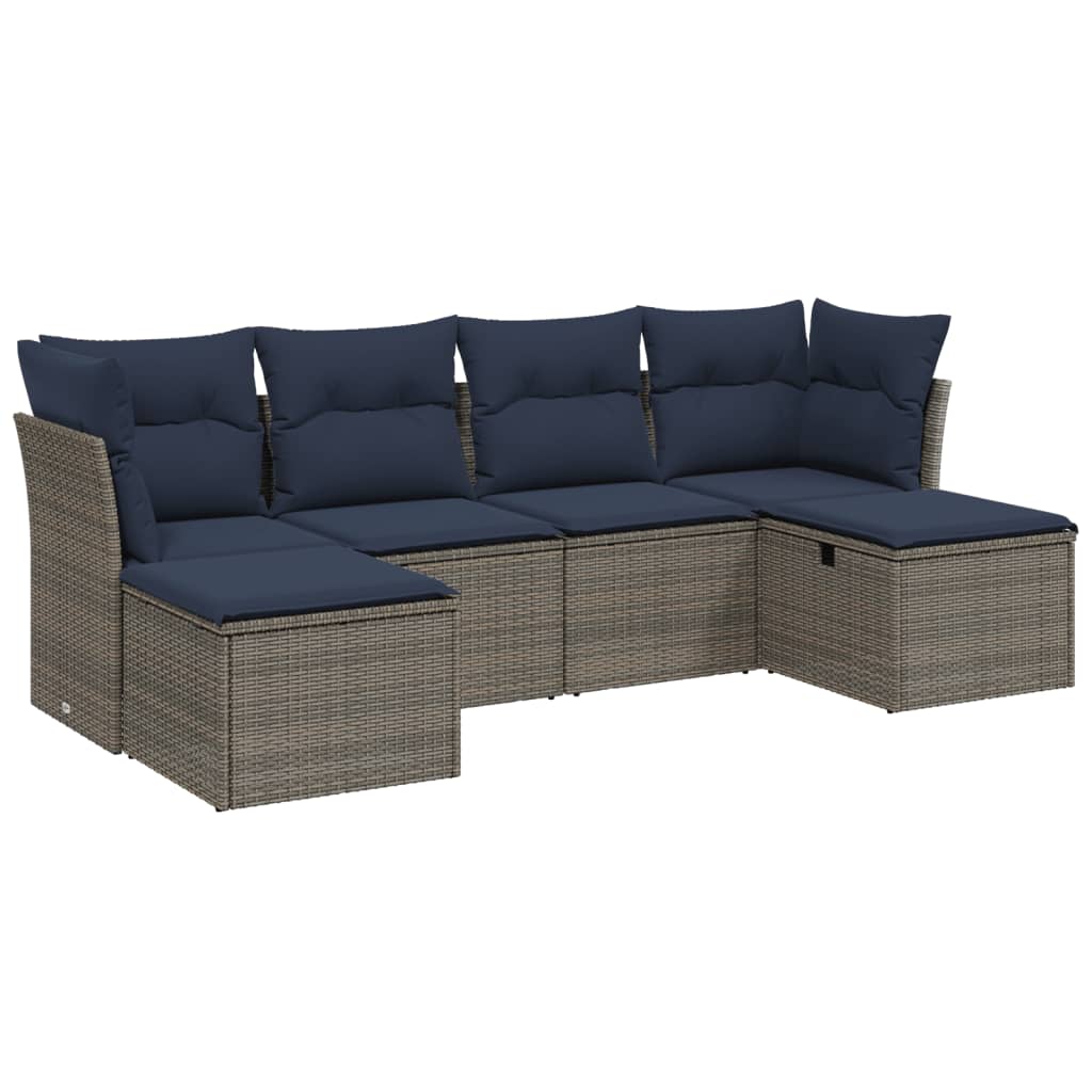 6 Piece Patio Sofa Set with Cushions Gray Poly Rattan