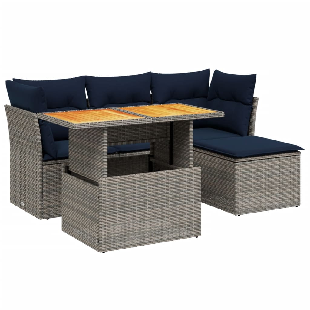 6 Piece Patio Sofa Set with Cushions Gray Poly Rattan