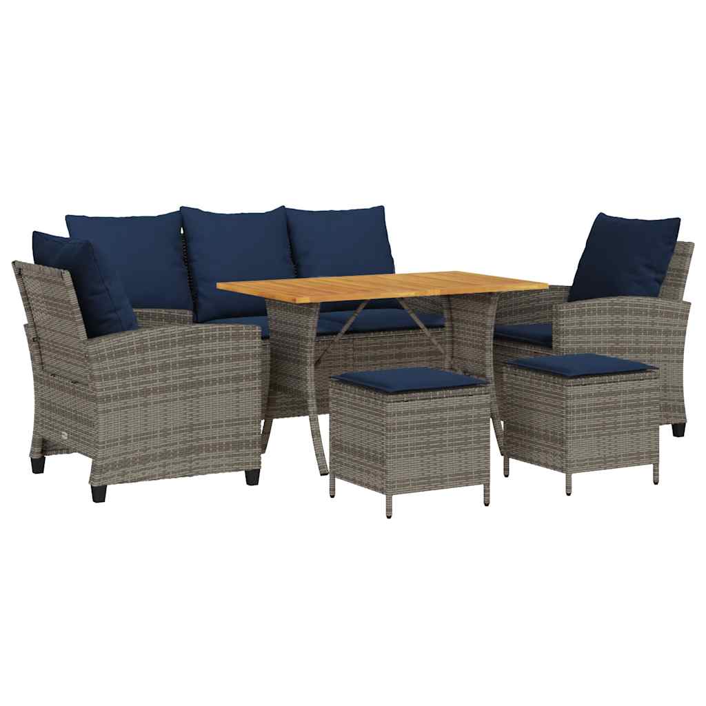 6 Piece Patio Sofa Set with Cushions Gray Poly Rattan