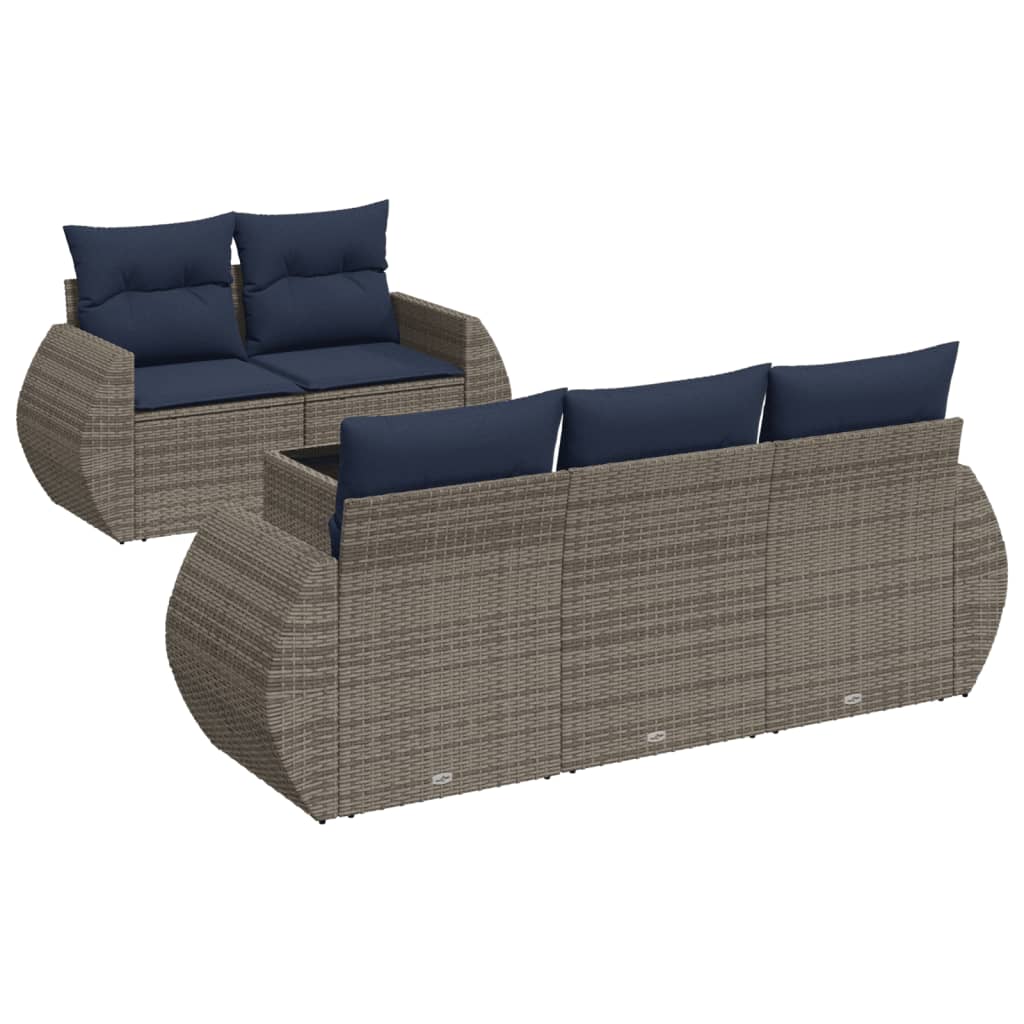 6 Piece Patio Sofa Set with Cushions Gray Poly Rattan