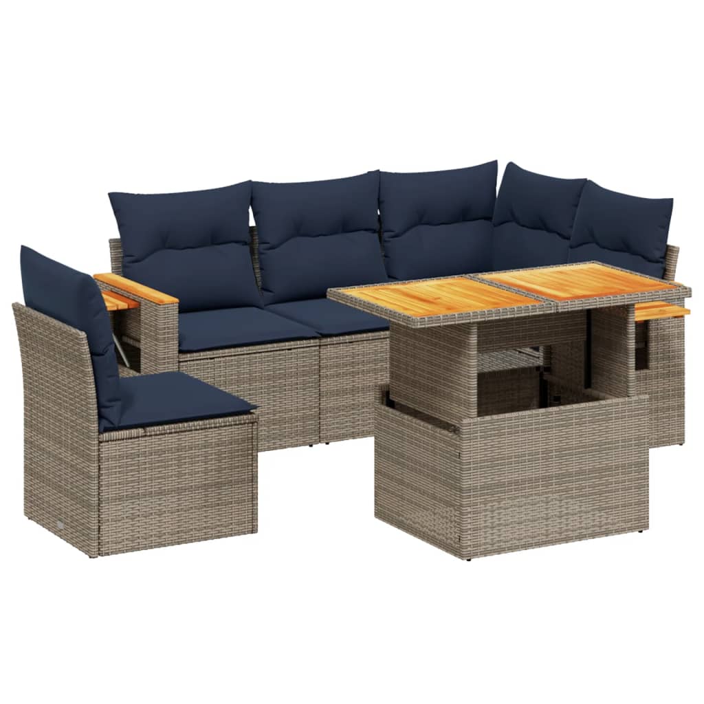 6 Piece Patio Sofa Set with Cushions Gray Poly Rattan
