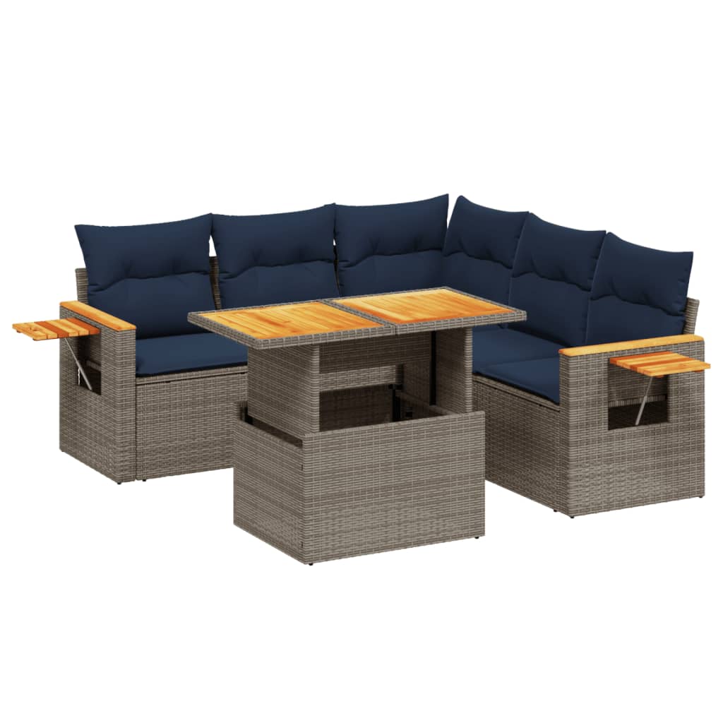 6 Piece Patio Sofa Set with Cushions Gray Poly Rattan