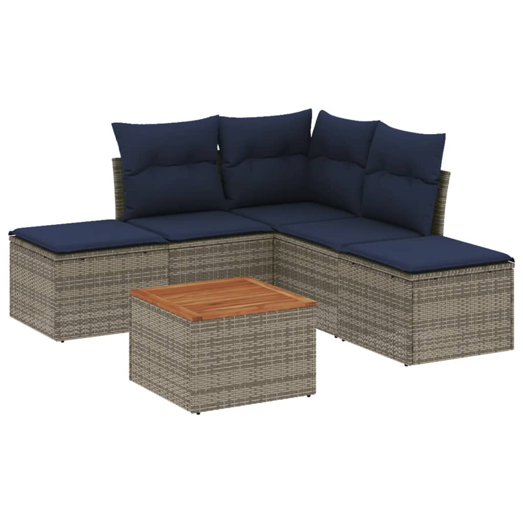 6 Piece Patio Sofa Set with Cushions Gray Poly Rattan