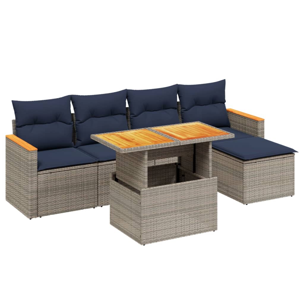 6 Piece Patio Sofa Set with Cushions Gray Poly Rattan