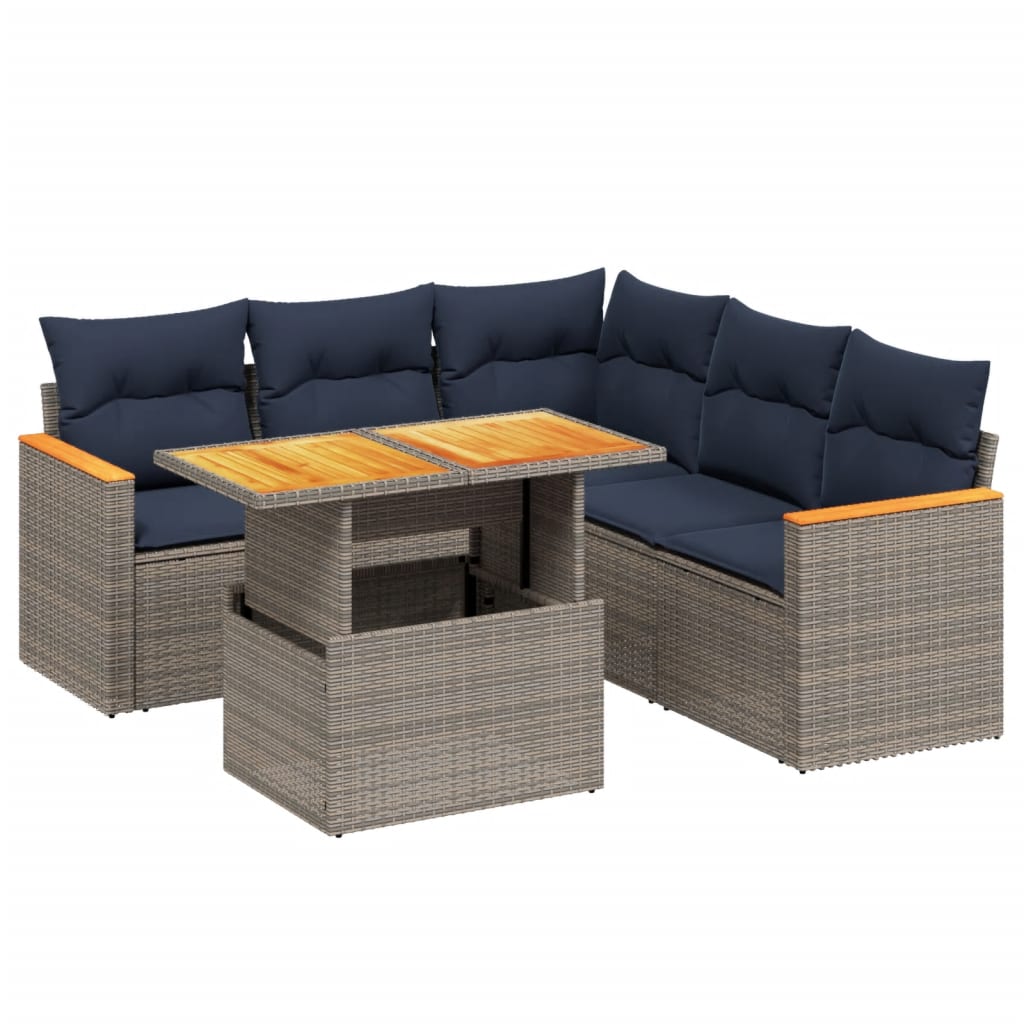 6 Piece Patio Sofa Set with Cushions Gray Poly Rattan