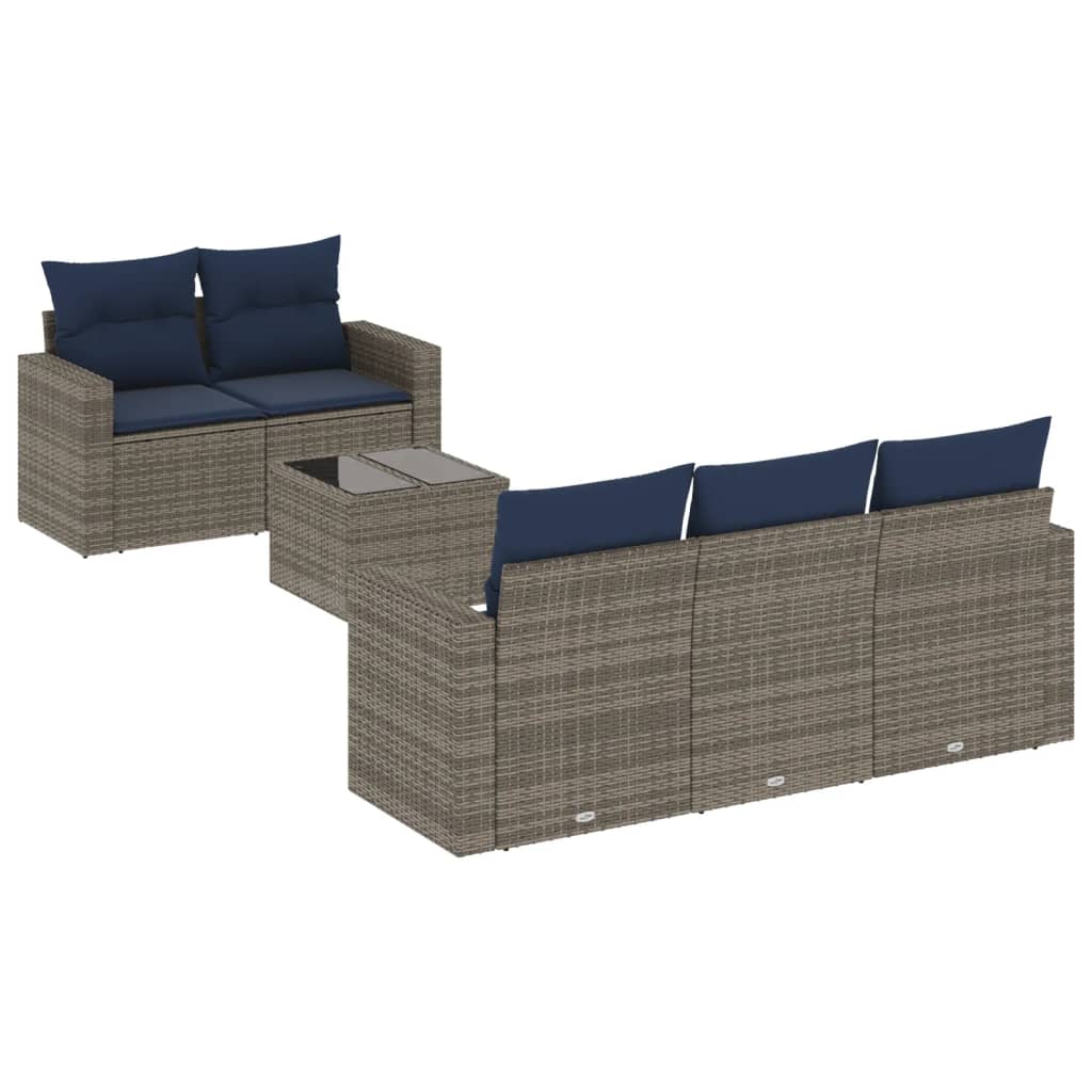 6 Piece Patio Sofa Set with Cushions Gray Poly Rattan