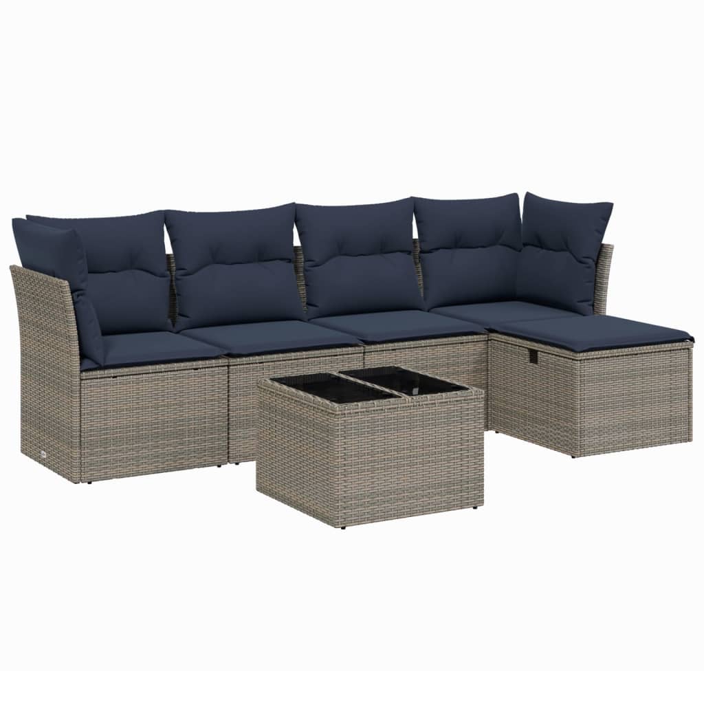 6 Piece Patio Sofa Set with Cushions Gray Poly Rattan