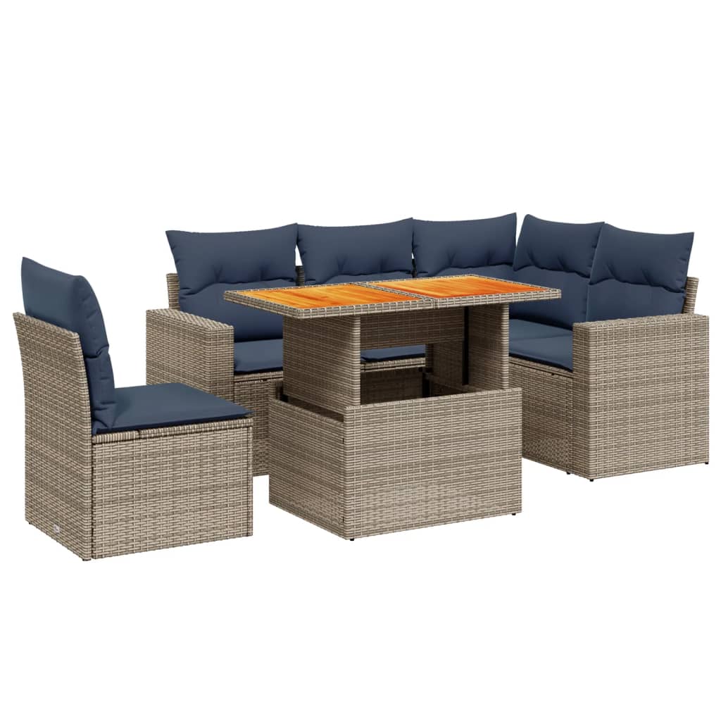 6 Piece Patio Sofa Set with Cushions Gray Poly Rattan