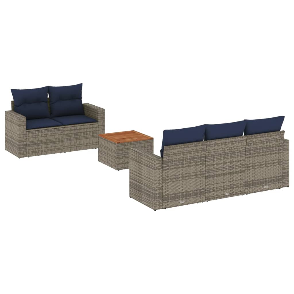 6 Piece Patio Sofa Set with Cushions Gray Poly Rattan
