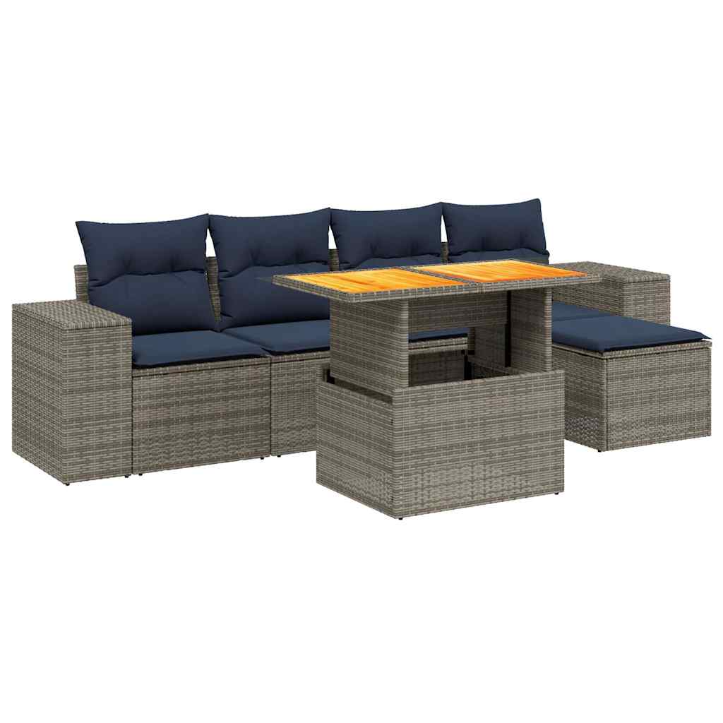 6 Piece Patio Sofa Set with Cushions Gray Poly Rattan