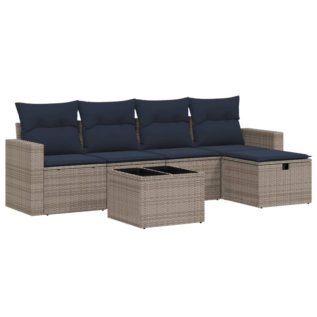 6 Piece Patio Sofa Set with Cushions Gray Poly Rattan