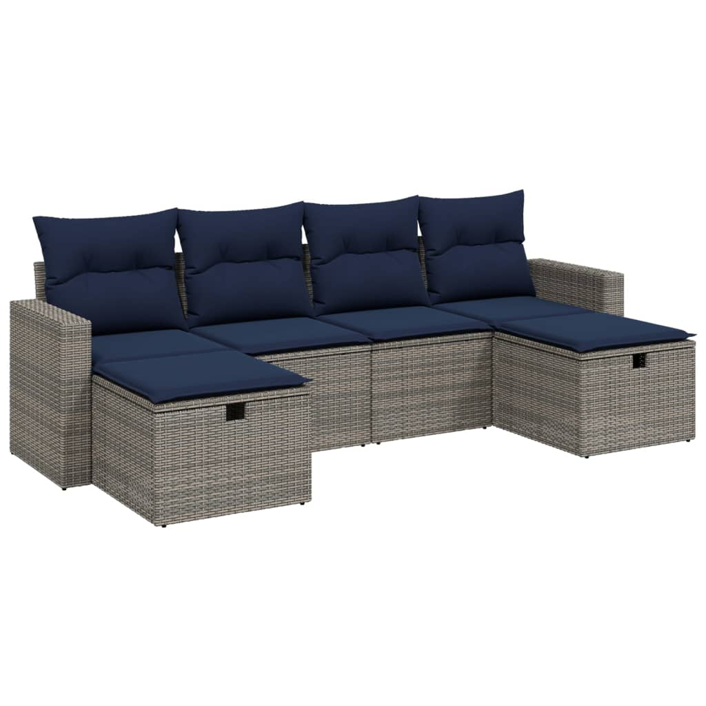 6 Piece Patio Sofa Set with Cushions Gray Poly Rattan