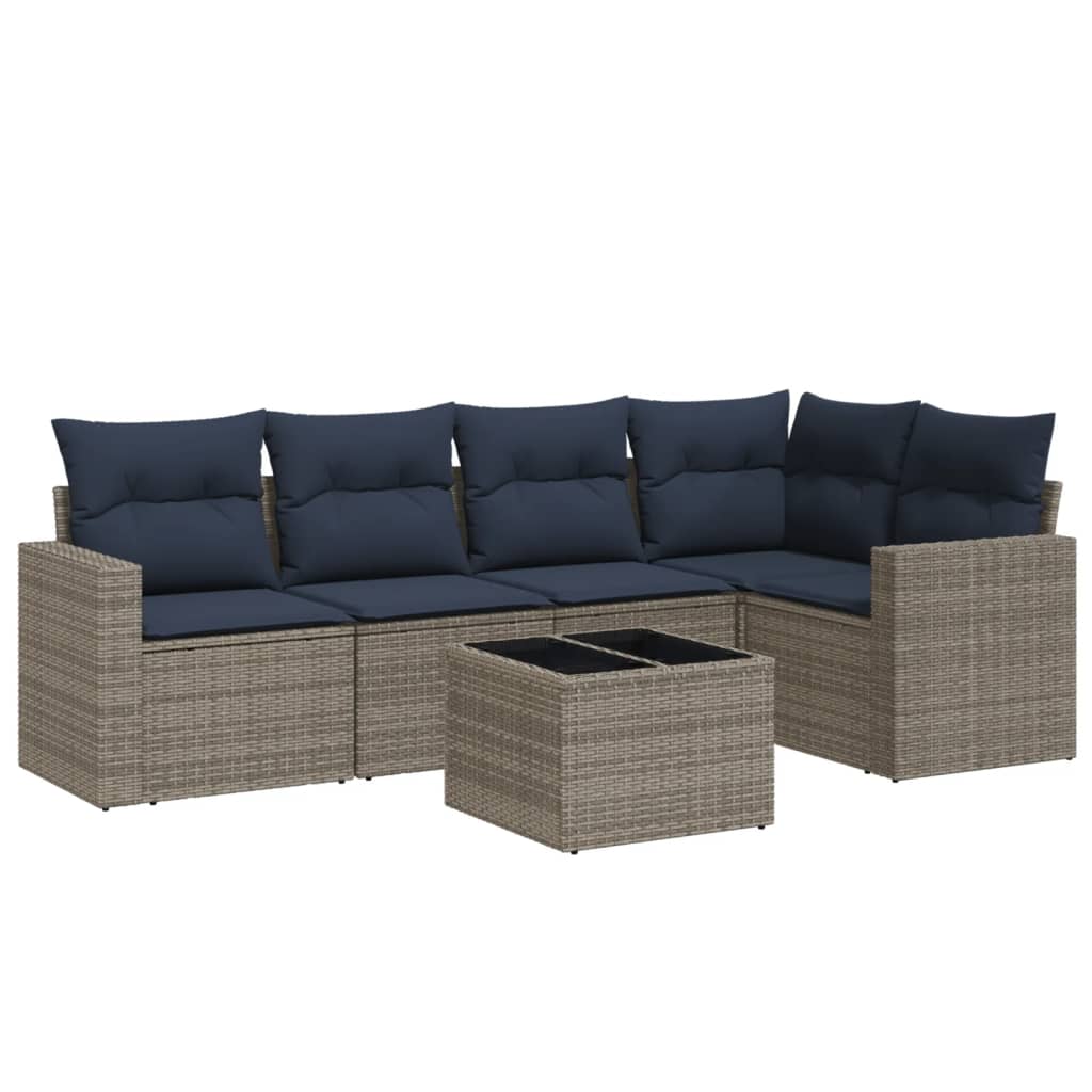 6 Piece Patio Sofa Set with Cushions Gray Poly Rattan