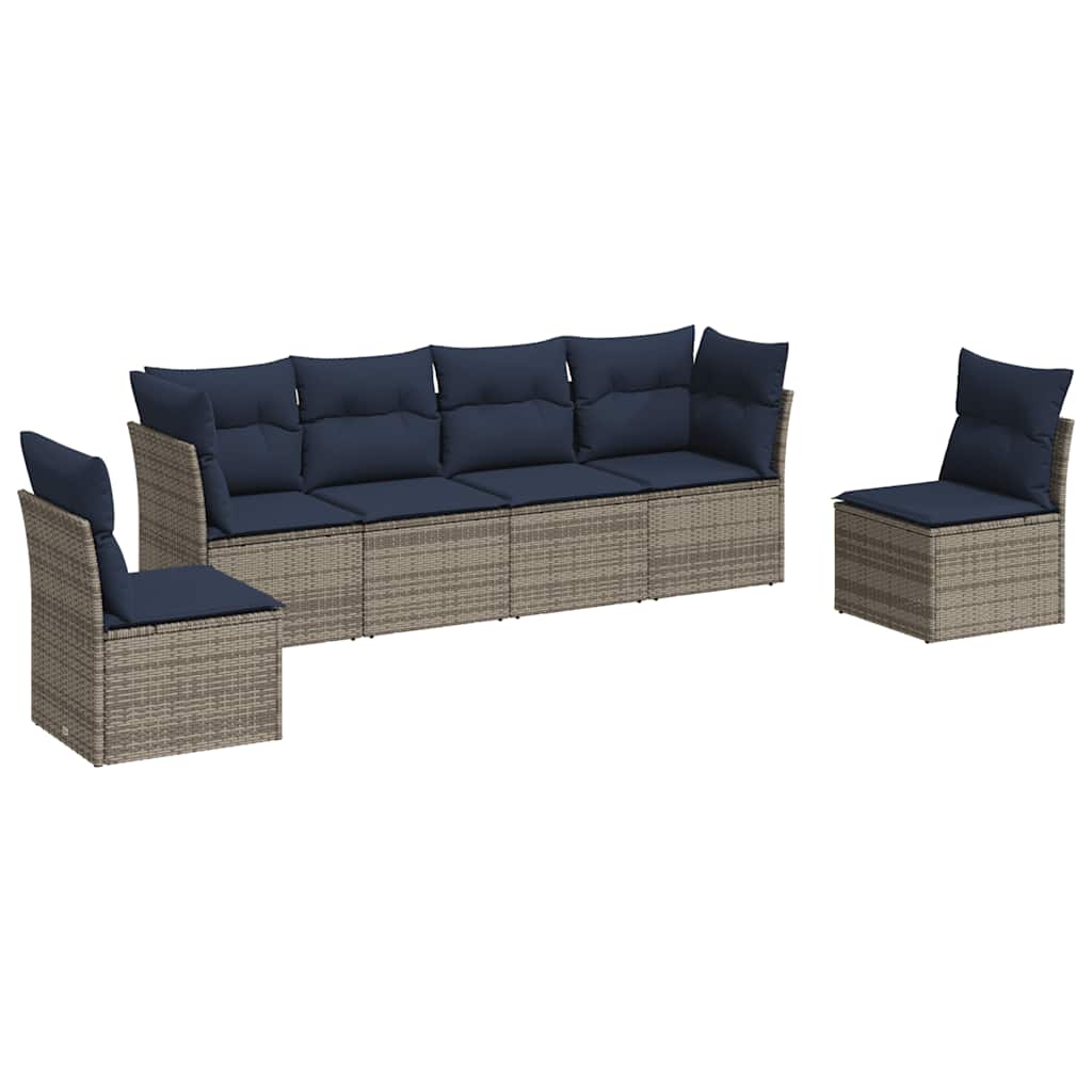 6 Piece Patio Sofa Set with Cushions Gray Poly Rattan