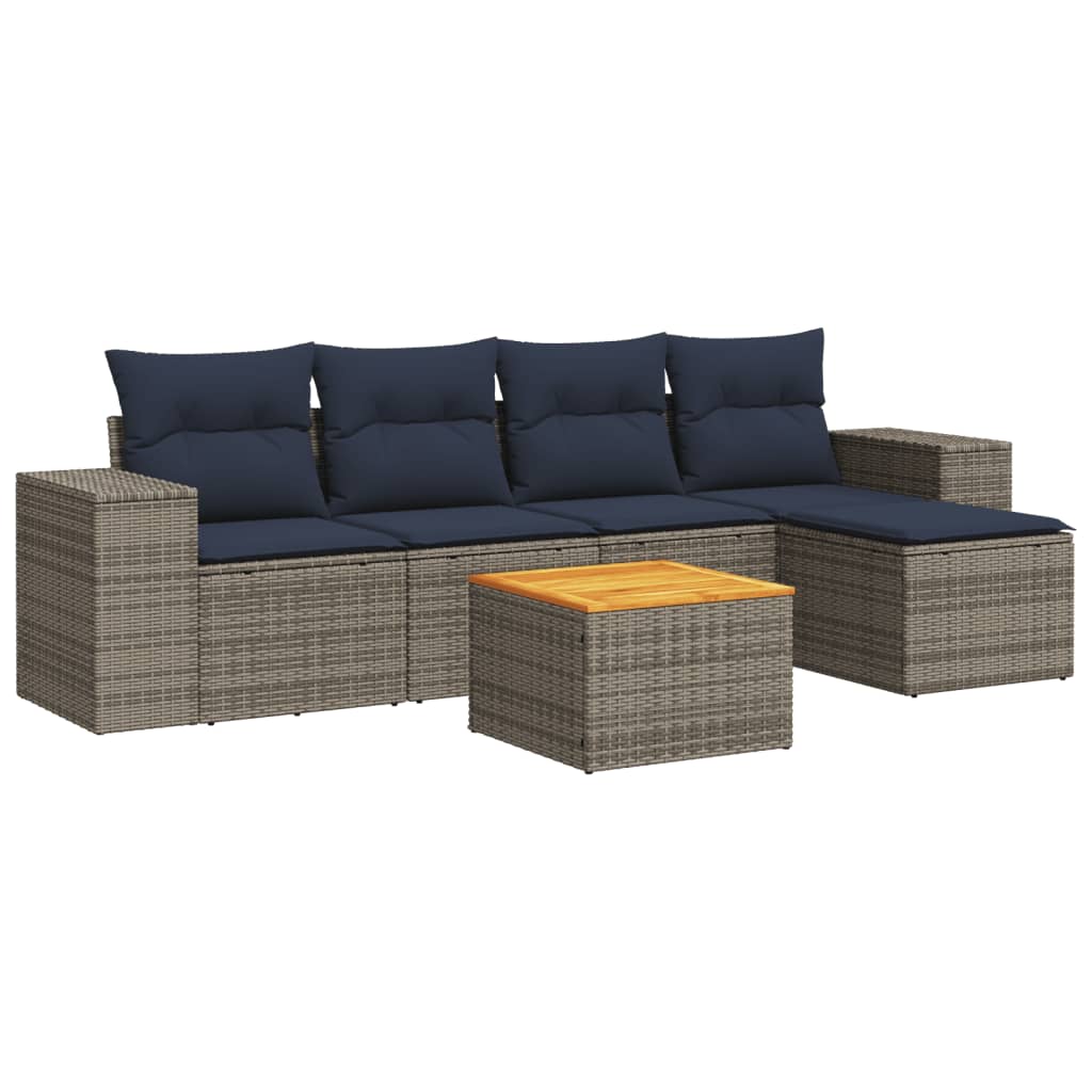 6 Piece Patio Sofa Set with Cushions Gray Poly Rattan