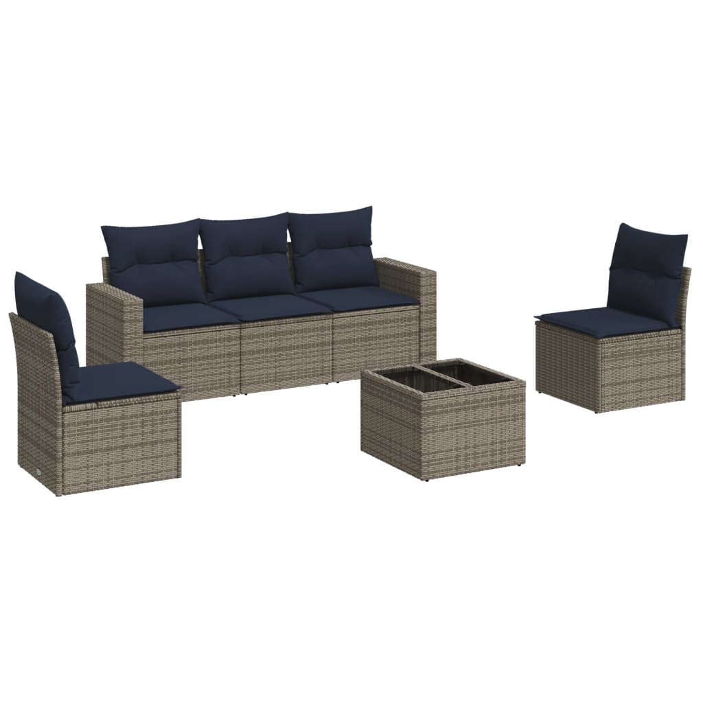 6 Piece Patio Sofa Set with Cushions Gray Poly Rattan