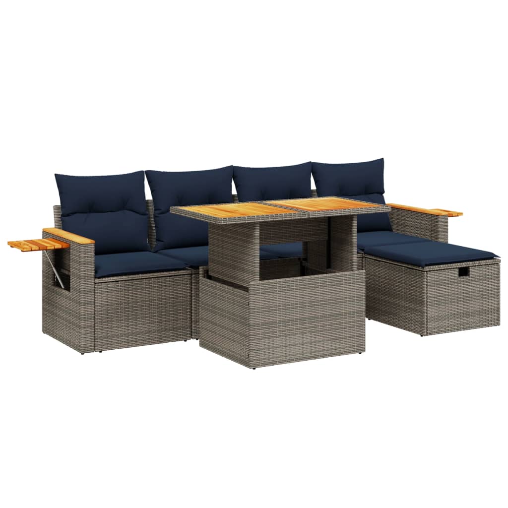 6 Piece Patio Sofa Set with Cushions Gray Poly Rattan