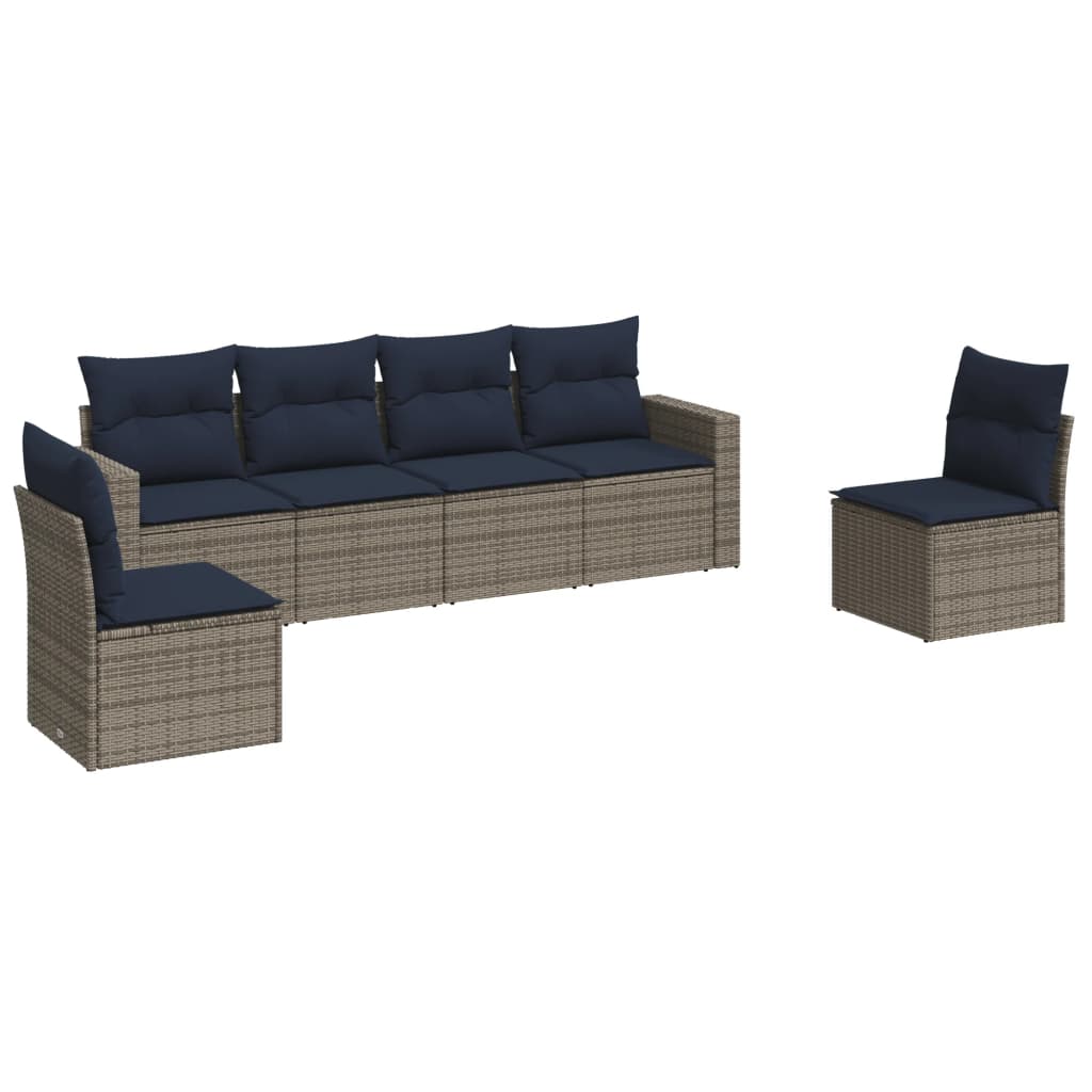 6 Piece Patio Sofa Set with Cushions Gray Poly Rattan