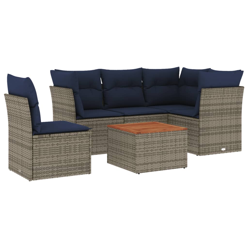 6 Piece Patio Sofa Set with Cushions Gray Poly Rattan