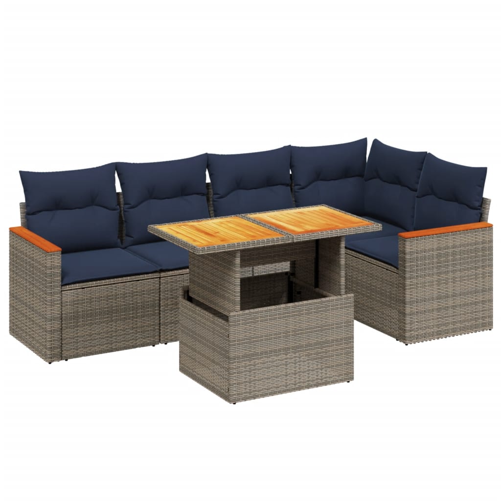 6 Piece Patio Sofa Set with Cushions Gray Poly Rattan