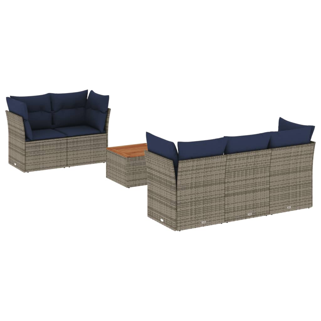 6 Piece Patio Sofa Set with Cushions Gray Poly Rattan