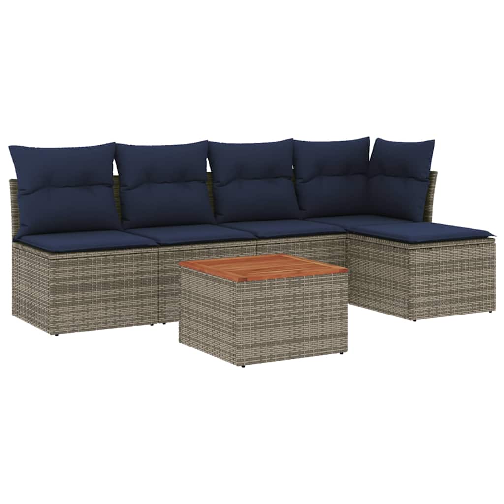 6 Piece Patio Sofa Set with Cushions Gray Poly Rattan