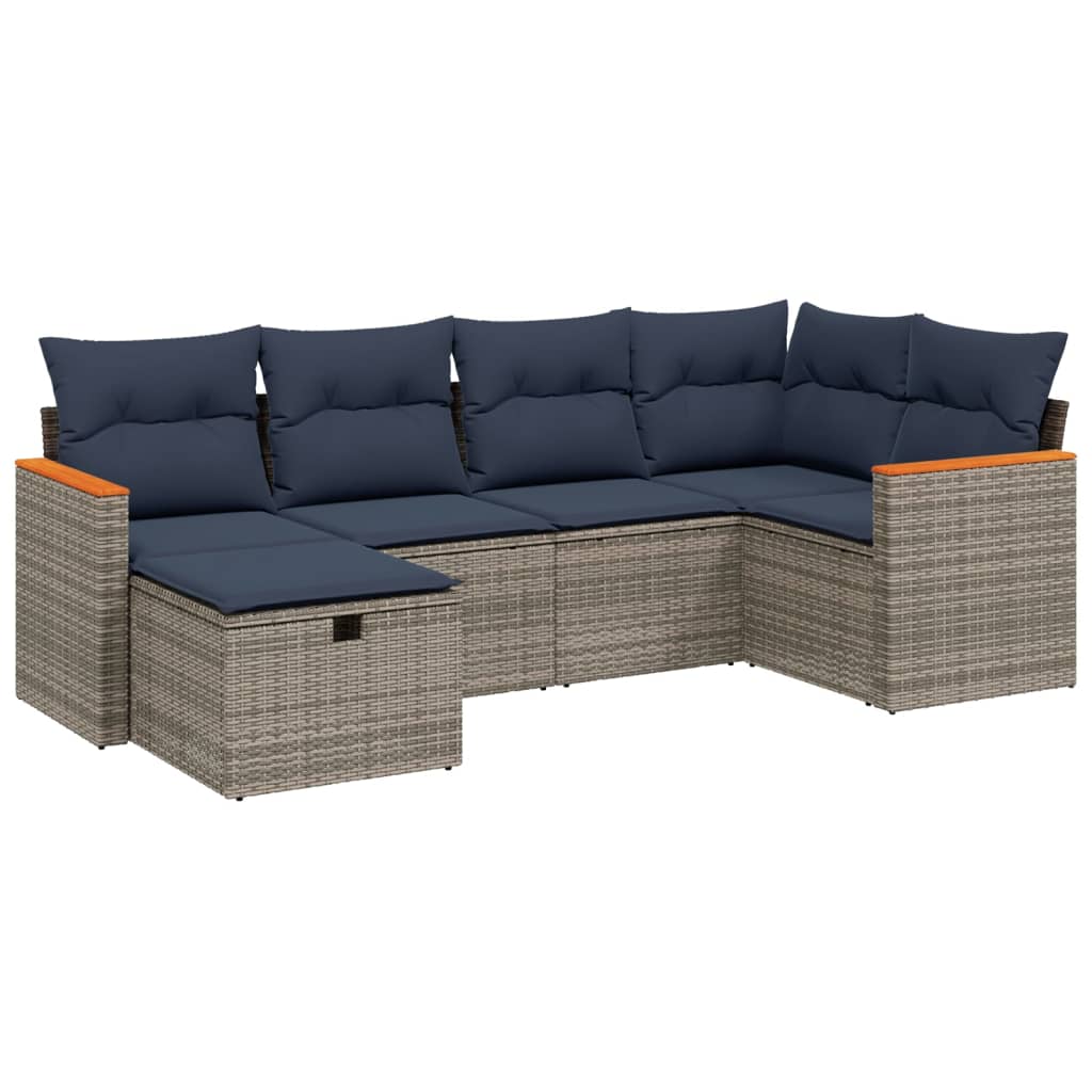 6 Piece Patio Sofa Set with Cushions Gray Poly Rattan