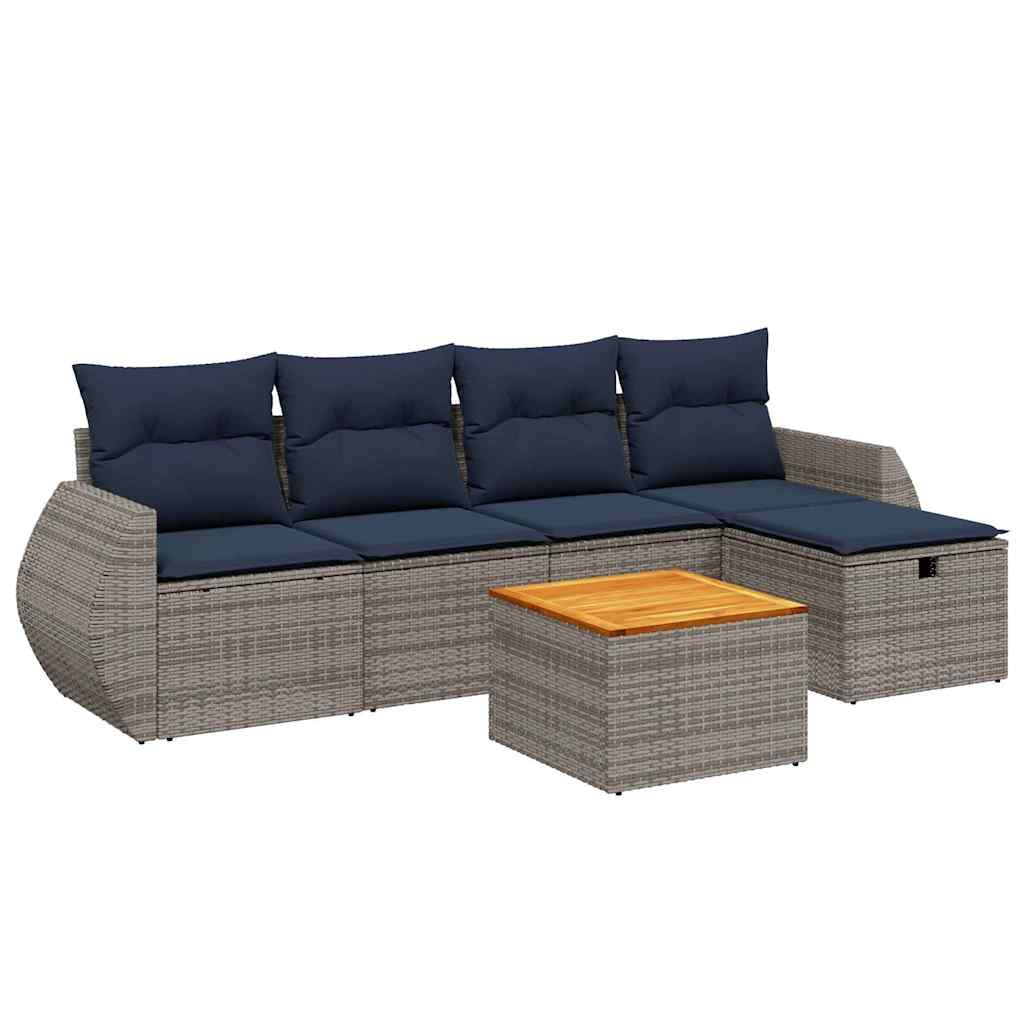 6 Piece Patio Sofa Set with Cushions Gray Poly Rattan