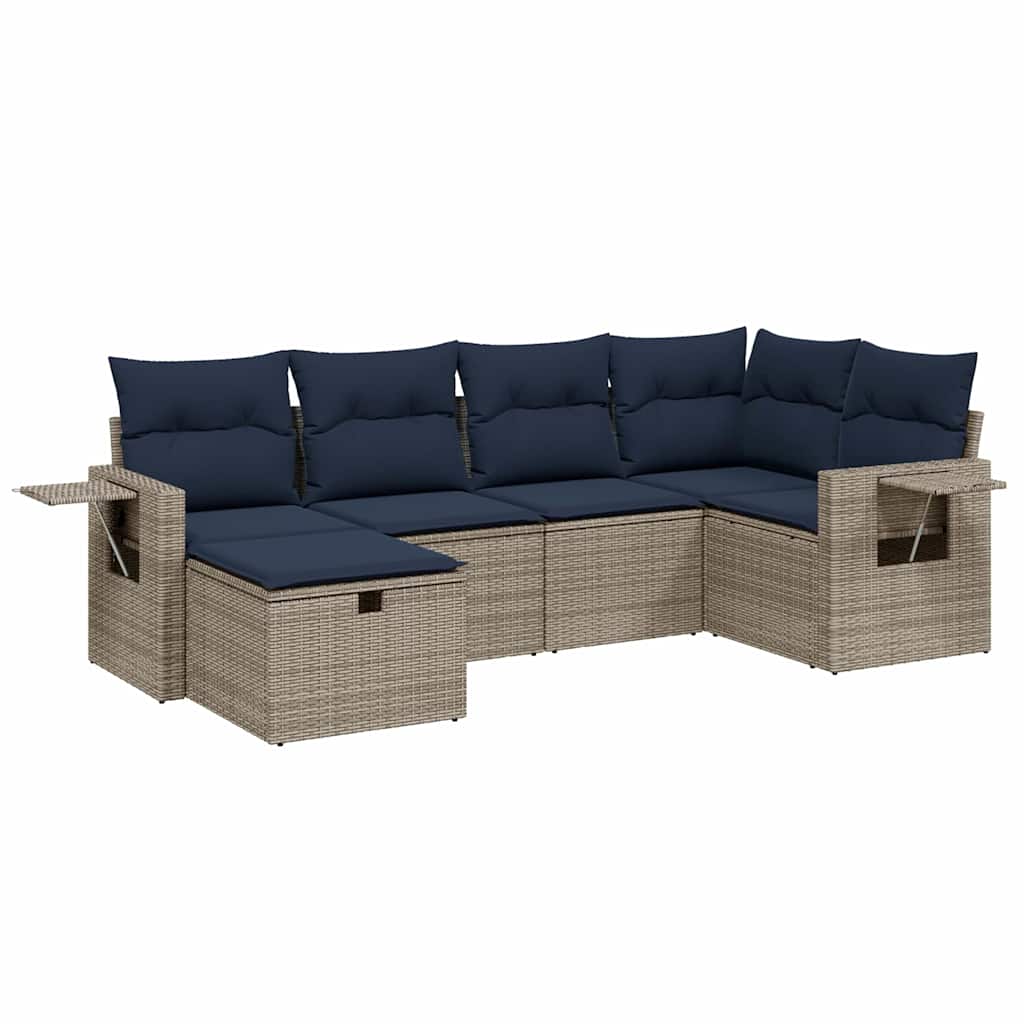 6 Piece Patio Sofa Set with Cushions Gray Poly Rattan