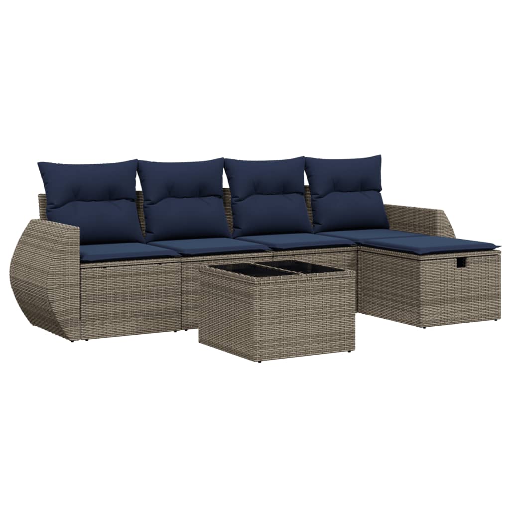 6 Piece Patio Sofa Set with Cushions Gray Poly Rattan