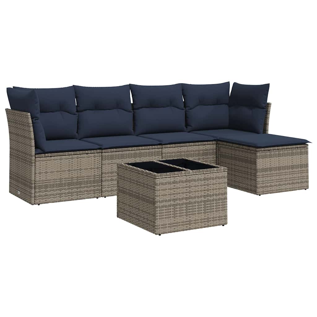 6 Piece Patio Sofa Set with Cushions Gray Poly Rattan