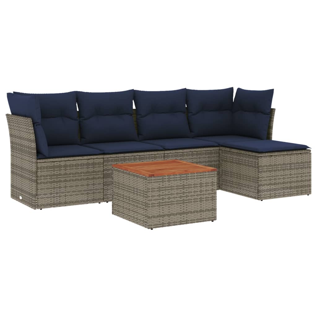 6 Piece Patio Sofa Set with Cushions Gray Poly Rattan