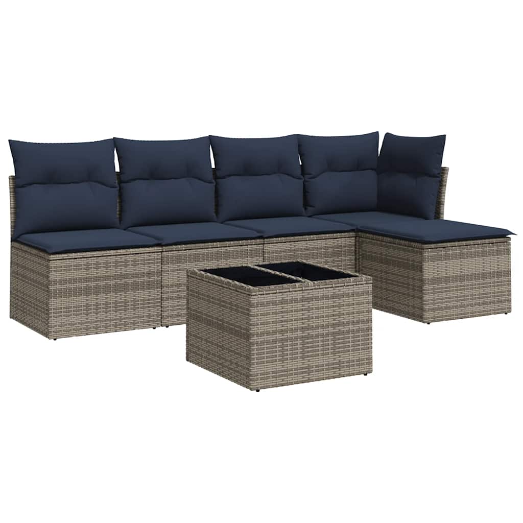 6 Piece Patio Sofa Set with Cushions Gray Poly Rattan