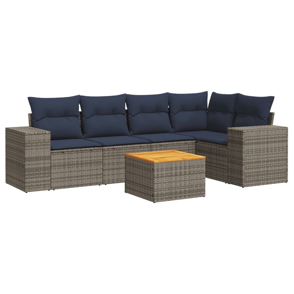 6 Piece Patio Sofa Set with Cushions Gray Poly Rattan