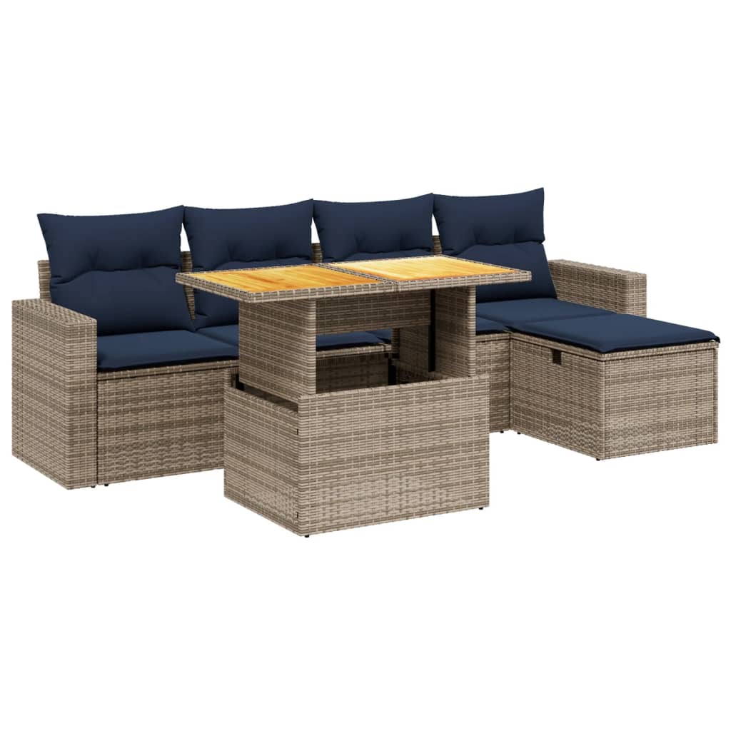 6 Piece Patio Sofa Set with Cushions Gray Poly Rattan