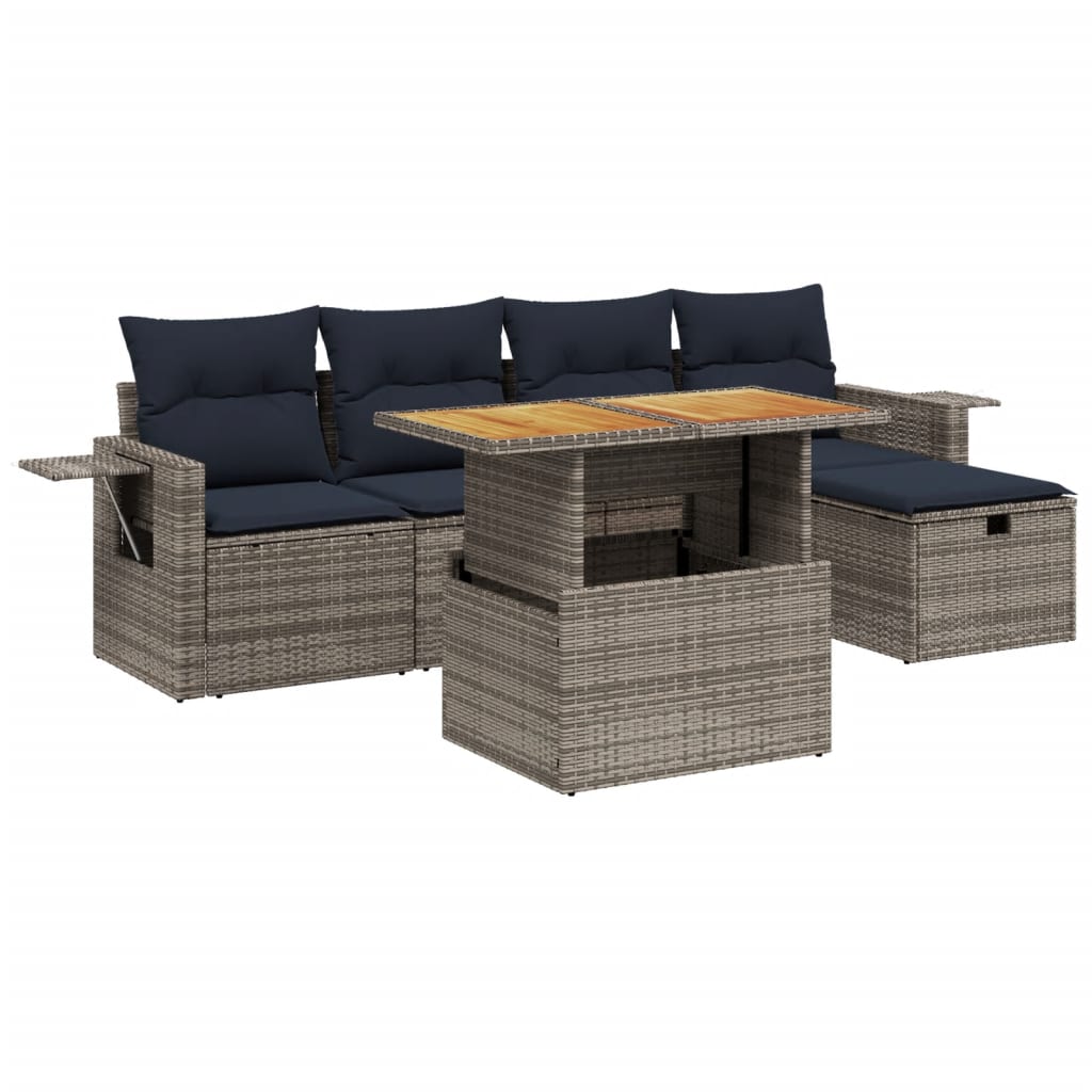 6 Piece Patio Sofa Set with Cushions Gray Poly Rattan