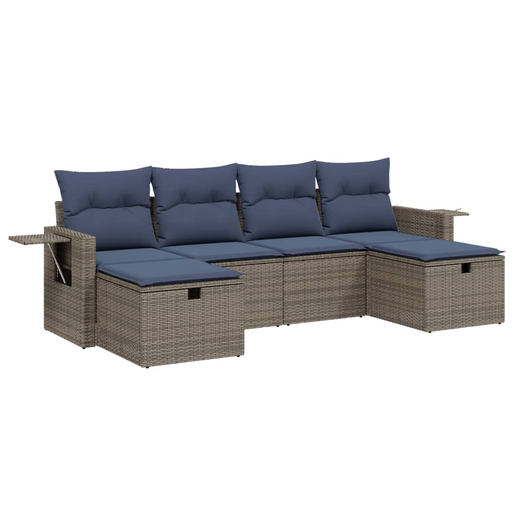 6 Piece Patio Sofa Set with Cushions Gray Poly Rattan